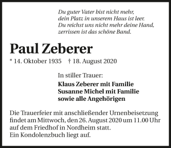 Traueranzeige von Paul Zeberer von GESAMT