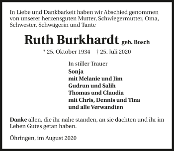 Traueranzeige von Ruth Burkhardt von GESAMT