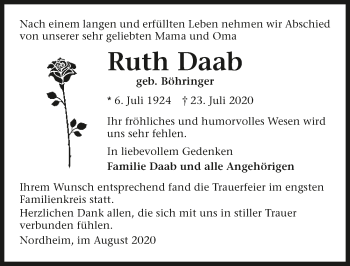 Traueranzeige von Ruth Daab von GESAMT