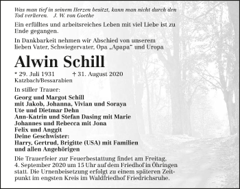 Traueranzeige von Alwin Schill von GESAMT