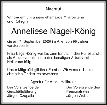 Traueranzeige von Anneliese Nagel-König von GESAMT