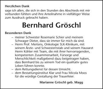 Traueranzeige von Bernhard Gröschl von GESAMT