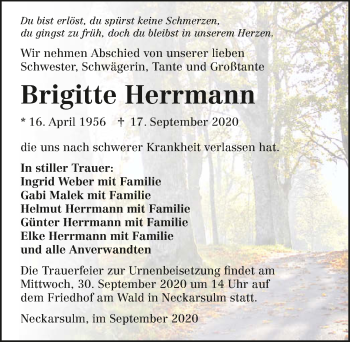 Traueranzeige von Brigitte Herrmann von GESAMT