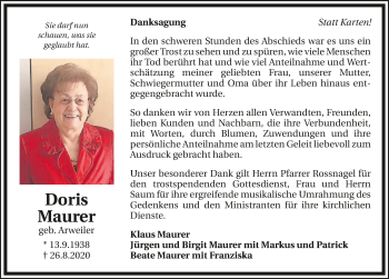 Traueranzeige von Doris Maurer von GESAMT