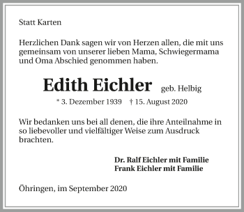 Traueranzeige von Edith Eichler von GESAMT