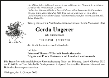 Traueranzeige von Gerda Ungerer von GESAMT