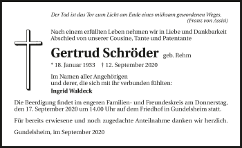 Traueranzeige von Gertrud Schröder von GESAMT