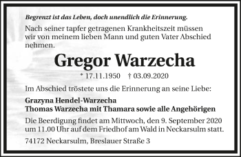 Traueranzeige von Gregor Warzecha von GESAMT