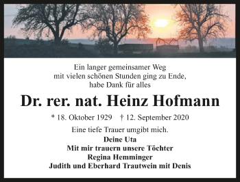 Traueranzeige von Heinz Hofmann von GESAMT