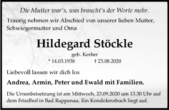 Traueranzeige von Hildegard Stöckle von GESAMT