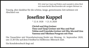 Traueranzeige von Josefine Kuppel von GESAMT