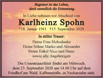 Traueranzeige von Karlheinz Spohn von GESAMT