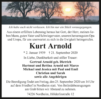 Traueranzeige von Kurt Arnold von GESAMT