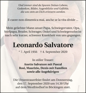 Traueranzeige von Leonardo Salvatore von GESAMT