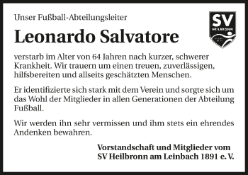 Traueranzeige von Leonardo Salvatore von GESAMT