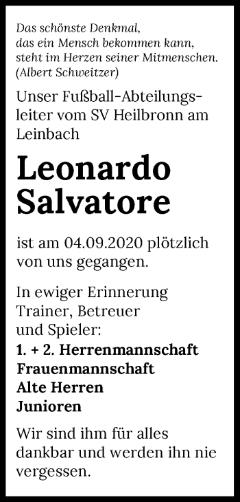 Traueranzeige von Leonardo Salvatore von GESAMT