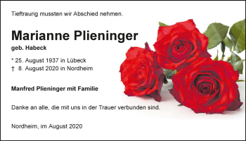 Traueranzeige von Marianne Plieninger von GESAMT