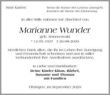 Traueranzeige von Marianne Wunder von GESAMT