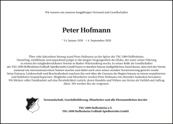 Traueranzeige von Peter Hofmann von GESAMT