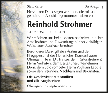 Traueranzeige von Reinhold Strohmer von GESAMT