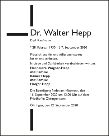 Traueranzeige von Walter Hepp von GESAMT