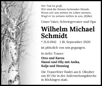 Traueranzeige von Wilhelm Michael Schmidt von GESAMT