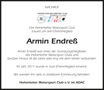 Traueranzeige von Armin Endreß von GESAMT