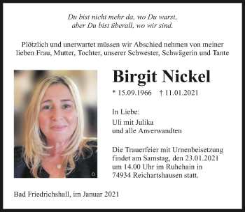 Traueranzeige von Birgit Nickel von GESAMT