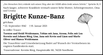 Traueranzeige von Brigitte Kunze-Banz von GESAMT