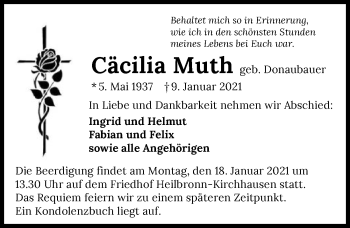 Traueranzeige von Cäcilia Muth von GESAMT