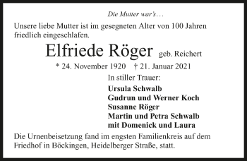 Traueranzeige von Elfriede Röger von GESAMT