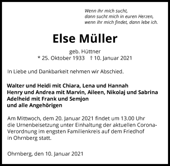 Traueranzeige von Else Müller von GESAMT