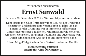 Traueranzeige von Ernst Sanwald von GESAMT