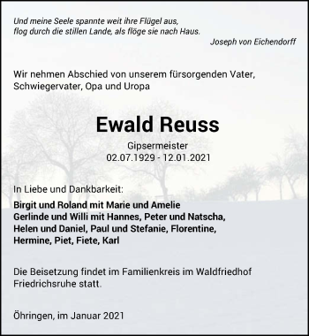 Traueranzeige von Ewald Reuss von GESAMT