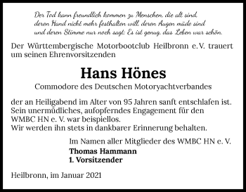 Traueranzeige von Hans Hönes von GESAMT