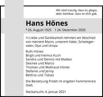 Traueranzeige von Hans Hönes von GESAMT