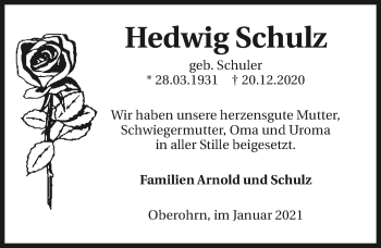Traueranzeige von Hedwig Schulz von GESAMT