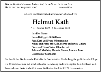 Traueranzeige von Helmut Kath von GESAMT