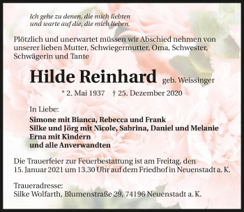 Traueranzeige von Hilde Reinhard von GESAMT