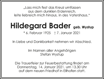 Traueranzeige von Hildegard Bader von GESAMT