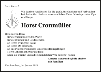 Traueranzeige von Horst Cronmüller von GESAMT