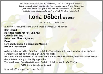 Traueranzeige von Ilona Döberl von GESAMT