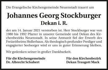 Traueranzeige von Johannes Georg Stockburger von GESAMT