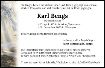 Traueranzeige von Karl Bengs von GESAMT