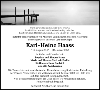 Traueranzeige von Karl-Heinz Haass von GESAMT