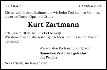 Traueranzeige von Kurt Zartmann von GESAMT