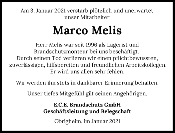 Traueranzeige von Marco Melis von GESAMT