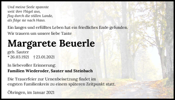 Traueranzeige von Margarete Beuerle von GESAMT