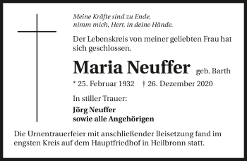 Traueranzeige von Maria Neuffer von GESAMT