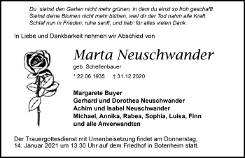 Traueranzeige von Marta Neuschwander von GESAMT